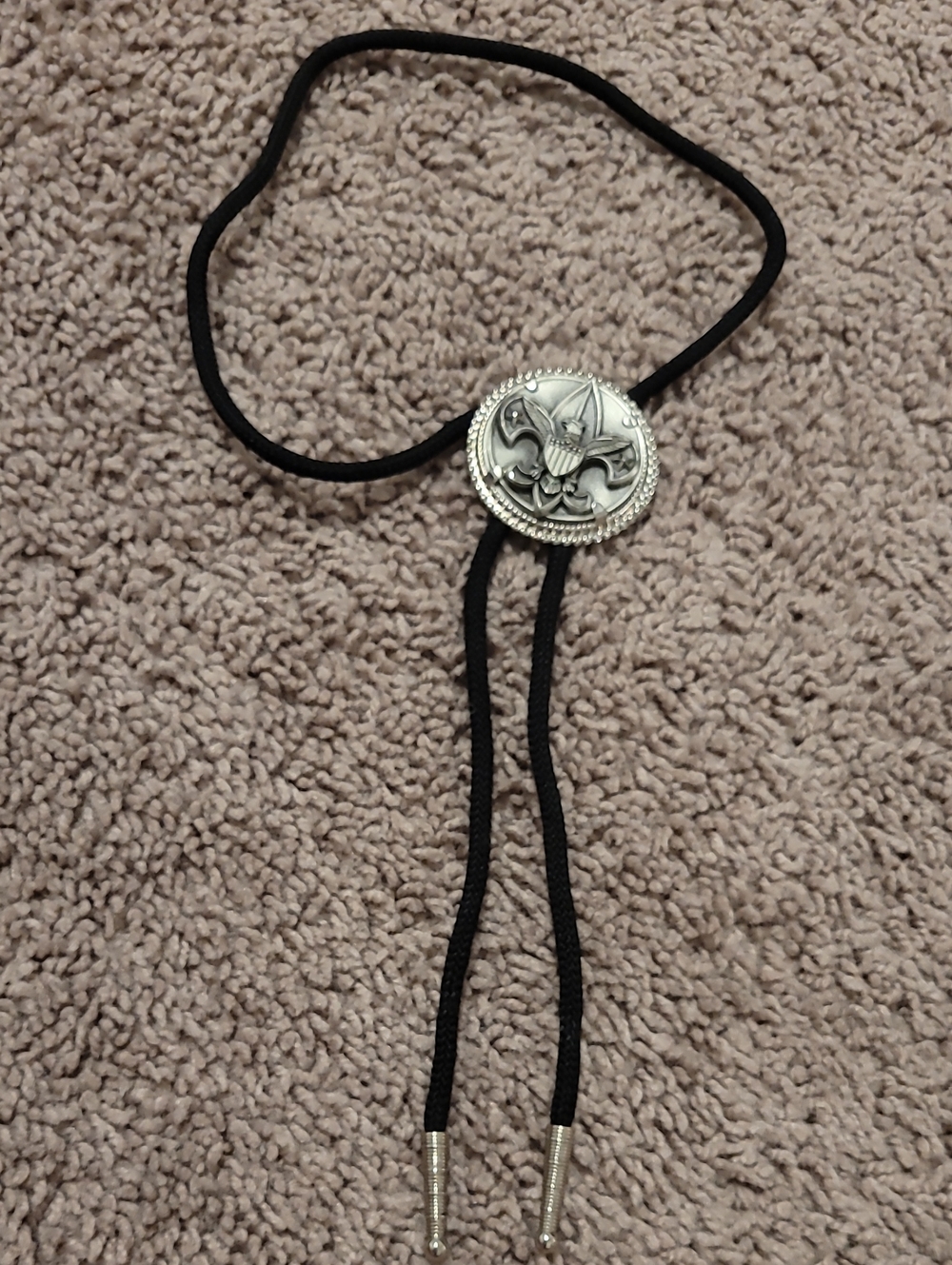 Black Bolo Tie with Silver Fleur-de-Lis Concho